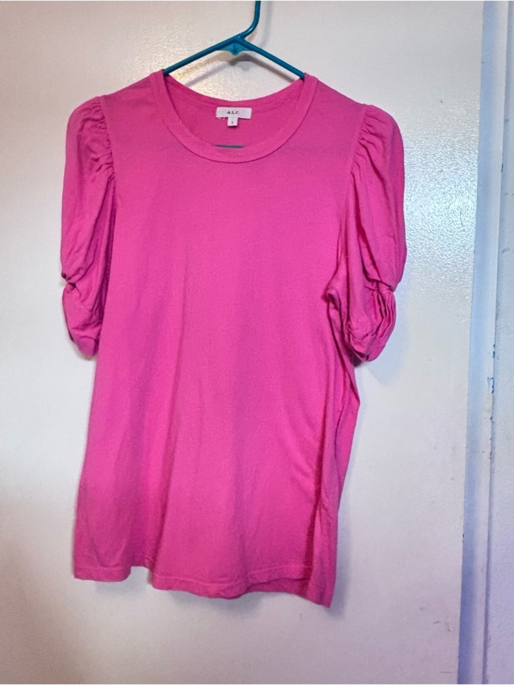 A.L.C. Bright Pink Puff Sleeve Crew Tee